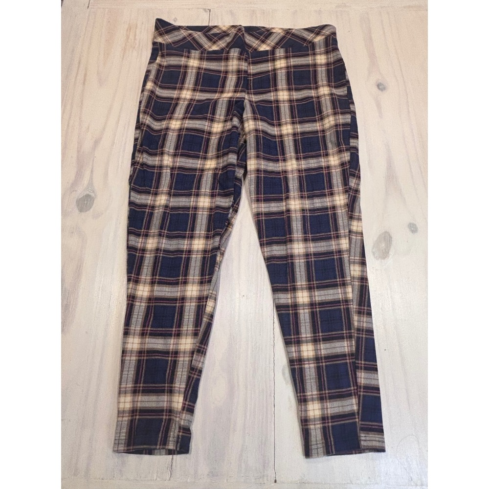 Torrid Navy Blue Plaid Ankle Leggings Womens Size 2 Cotton Blend Stretch Preppy